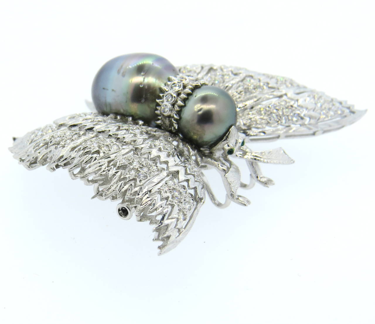 Women's Massive South Sea Pearl Diamond Gold Butterfly Brooch Pendant