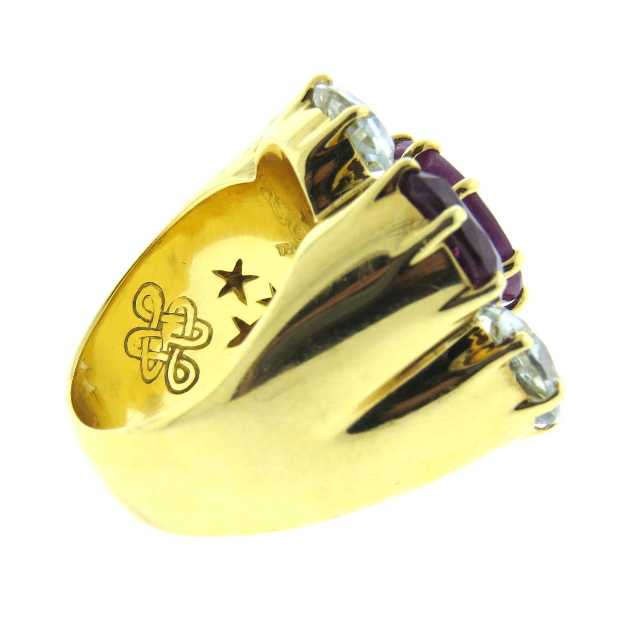 18k gold ring by H Stern for Diane Von Furstenberg from Harmony collection, featuring ruby, tourmaline, aquamarine and citrine gemstones. Ring size 8, ring top is 25mm x 26mm. Marked with DVF and H Stern star marks, 750,H.S. weight of the piece - 27