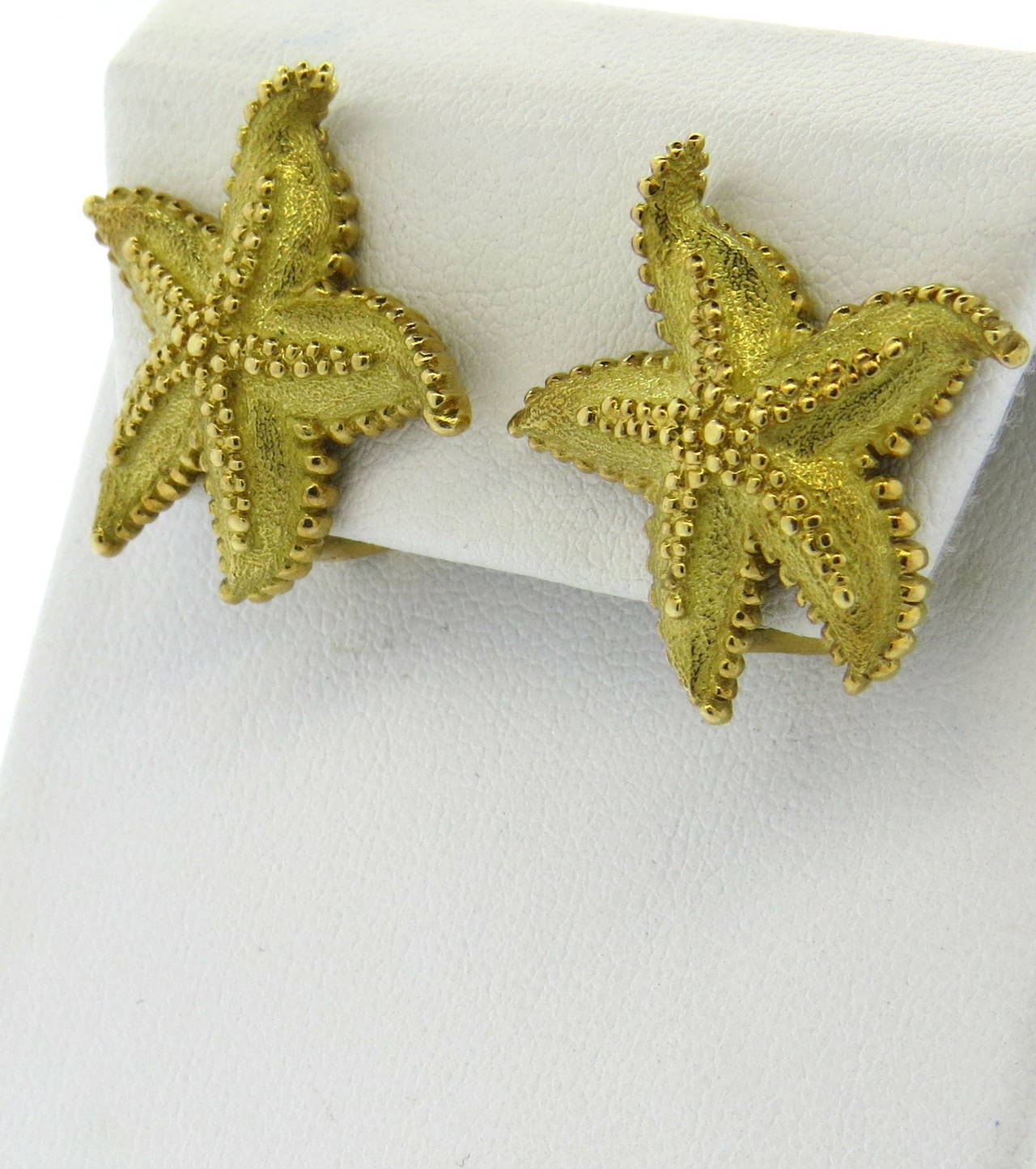 18k gold starfish earrings by Tiffany & Co, measuring 26mm x 26mm. Marked T & Co and 750. weight - 15.9 grams