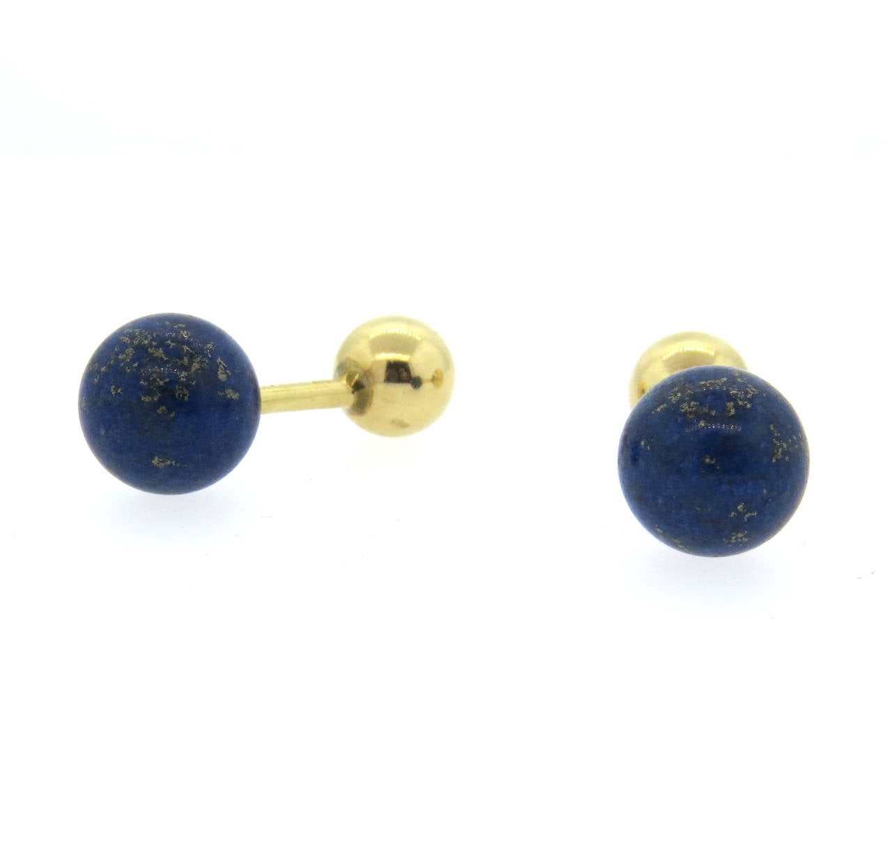 18k gold cufflinks featuring 13mm lapis lazuli top. Weight - 10.2 grams