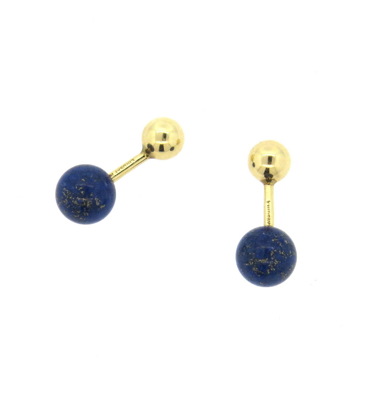 Gold Lapis Ball Cufflinks In Excellent Condition In Lambertville, NJ