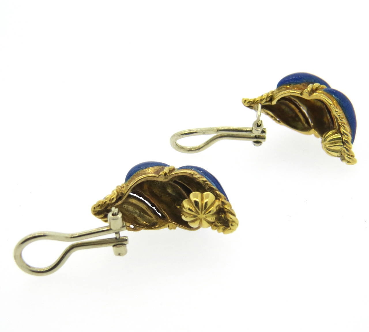 1960s Tiffany & Co. Blue Enamel Gold Earrings In Excellent Condition In Lambertville, NJ