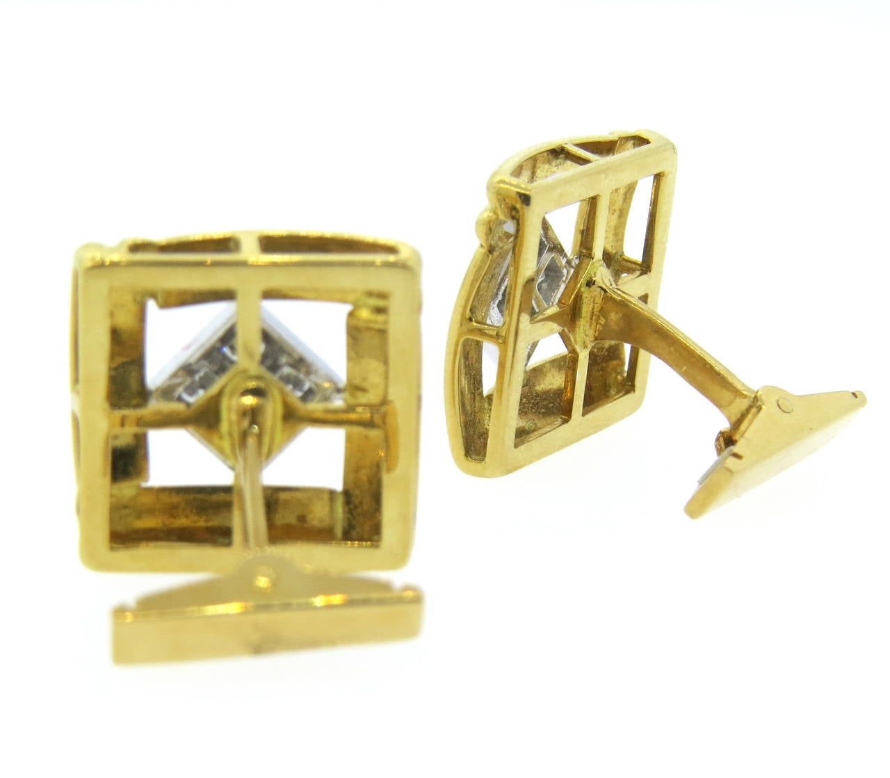 Diamond and Gold Cufflinks In Excellent Condition In Lambertville, NJ
