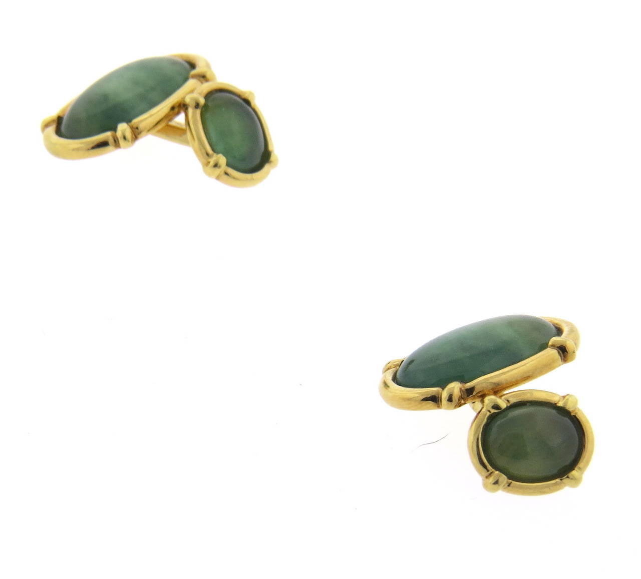 18k gold oval cufflinks with jade gemstones. Top measures 19mm x 13mm, back - 10mm x 8mm. Weight - 13 grams