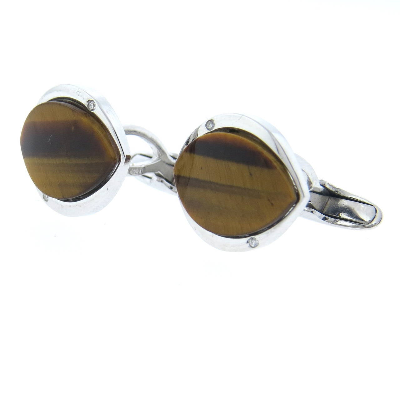 18k gold cufflinks with tiger's eye and diamonds , top measure 16mm x 14mm.  Weight - 8.2 grams