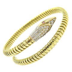 Ruby Diamond Gold Snake Wrap Bracelet