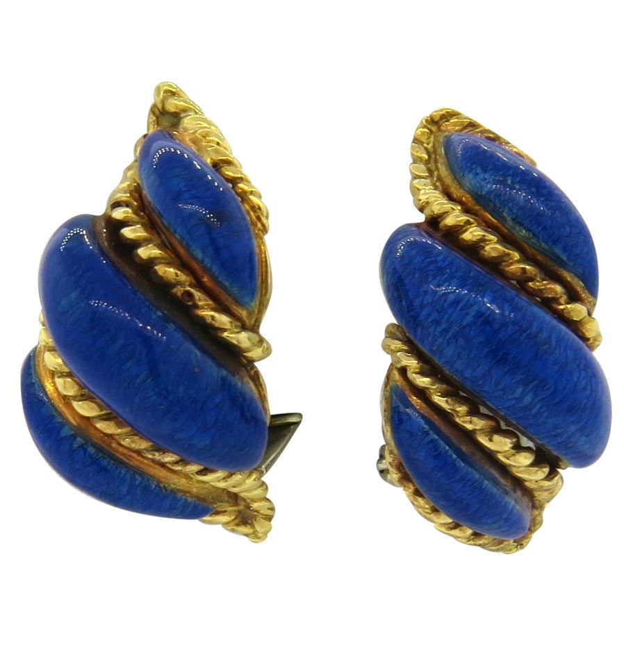 1960s Tiffany & Co. Blue Enamel Gold Earrings