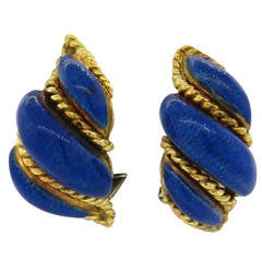 1960s Tiffany & Co. Blue Enamel Gold Earrings