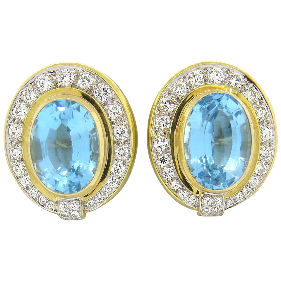 Impressive Blue Topaz Diamond Gold Earrings