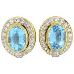 Impressive Blue Topaz Diamond Gold Earrings