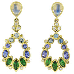 Temple St. Clair Anima Diamond Moonstone Tsavorite Aquamarine Gold Earrings