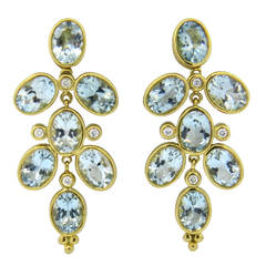 Temple St. Clair Oval Aquamarine Diamond Gold Drop Earrings