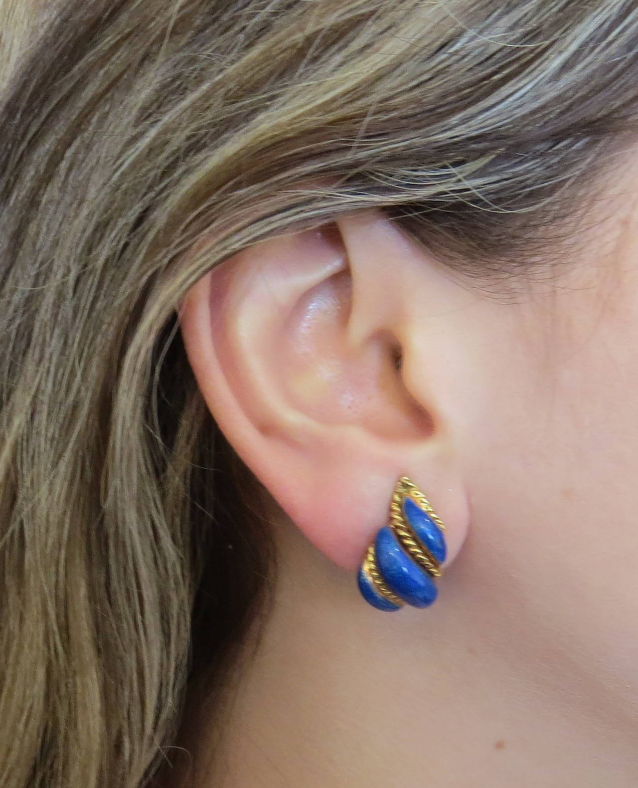Women's 1960s Tiffany & Co. Blue Enamel Gold Earrings