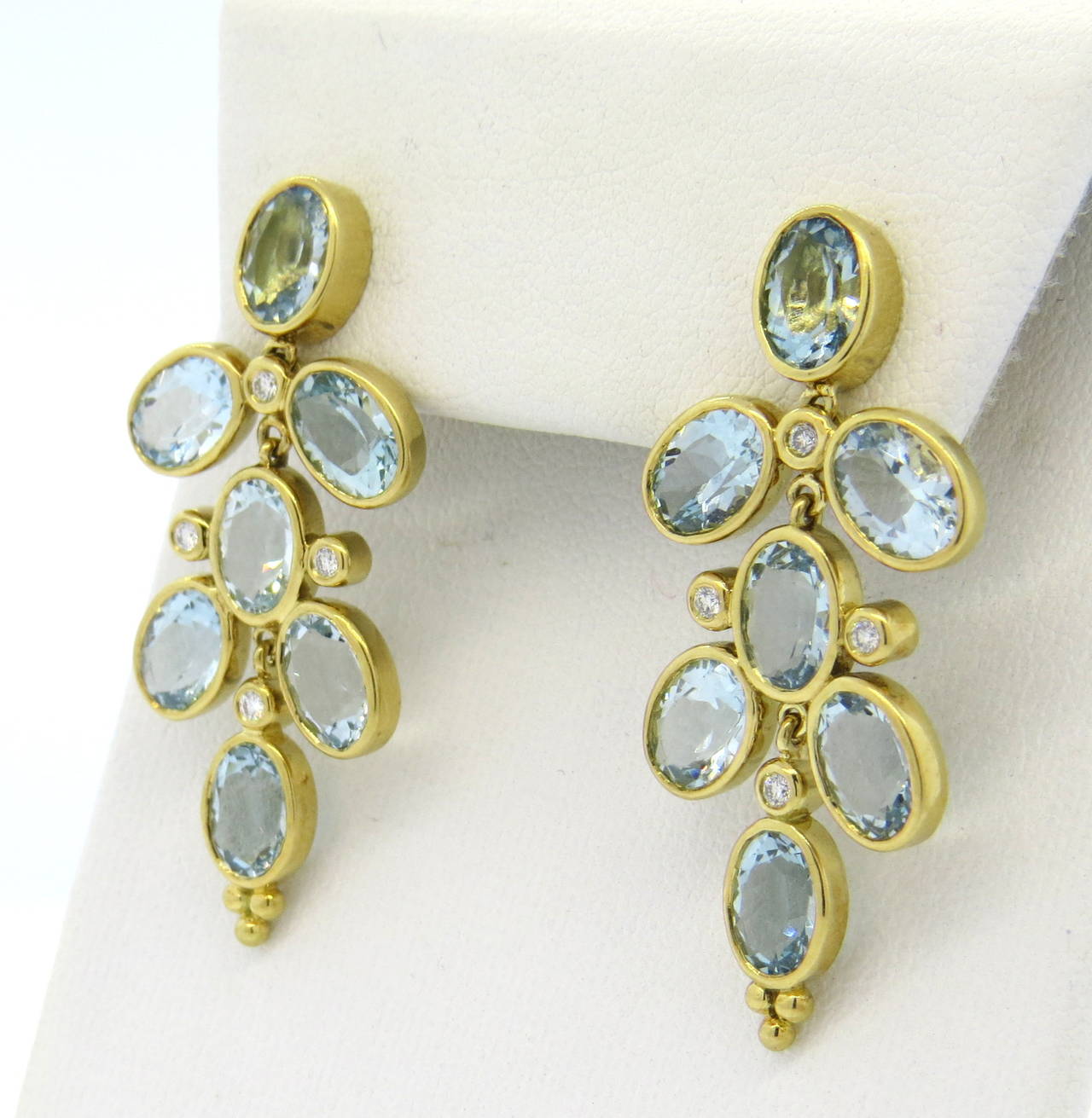 Modern Temple St. Clair Oval Aquamarine Diamond Gold Drop Earrings