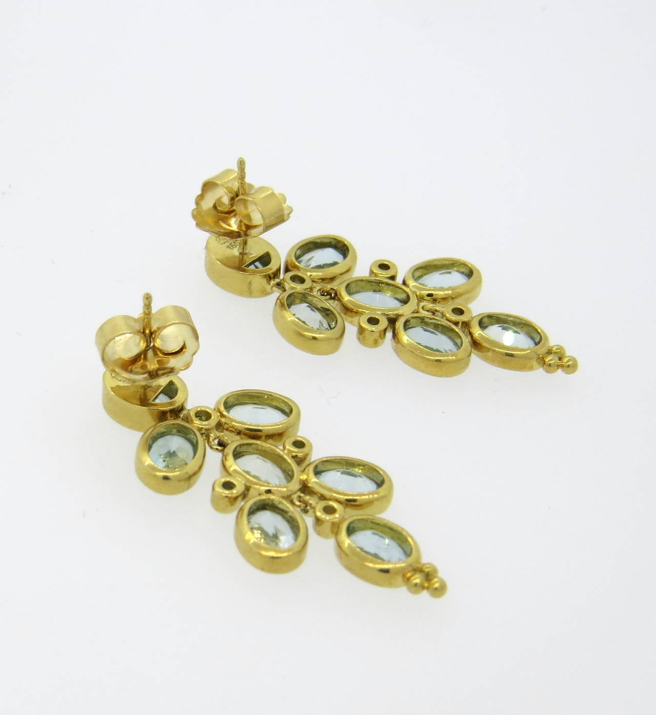 Temple St. Clair Oval Aquamarine Diamond Gold Drop Earrings In New Condition In Lambertville, NJ