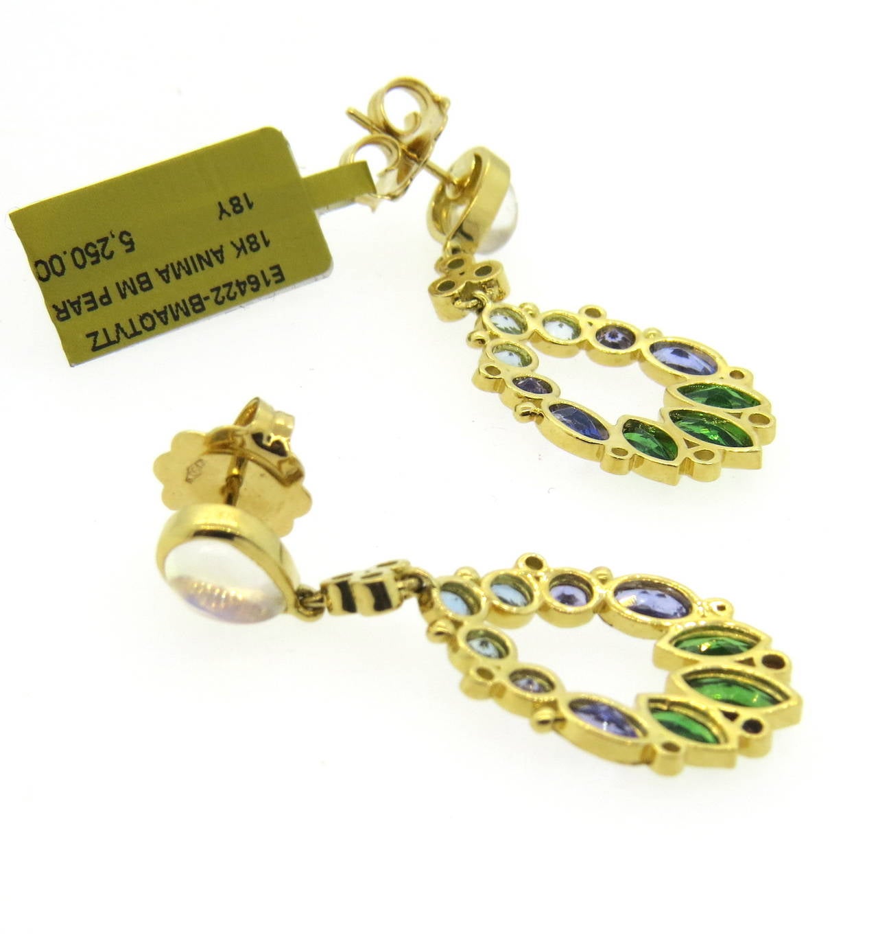 Modern Temple St. Clair Anima Diamond Moonstone Tsavorite Aquamarine Gold Earrings