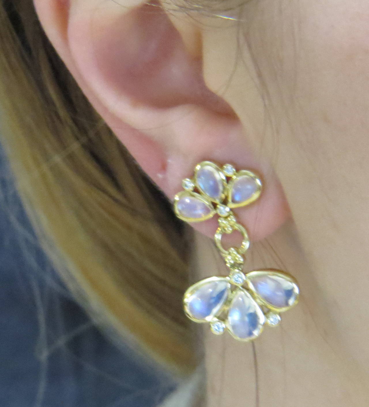 Women's Temple St. Clair Moonstone Diamond Gold Fan Drop Earrings