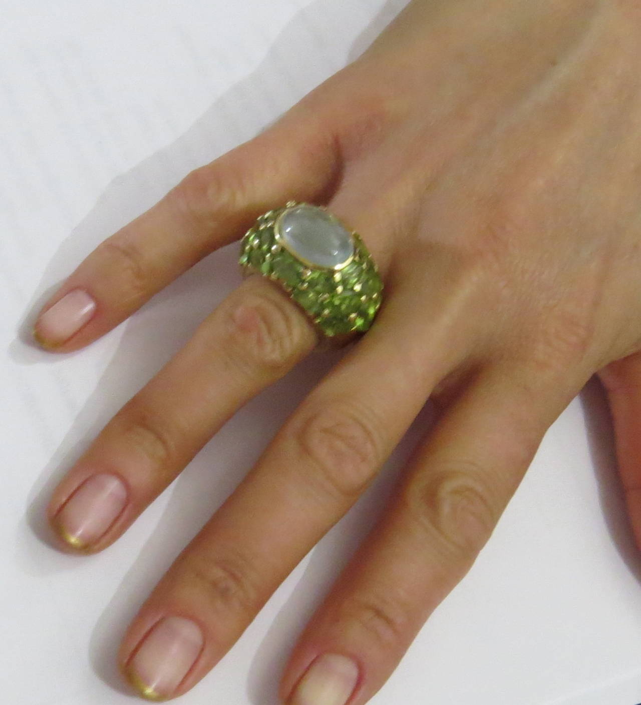 Large Mimi So Gold Peridot Gemstone Cocktail Ring In Excellent Condition In Lambertville, NJ