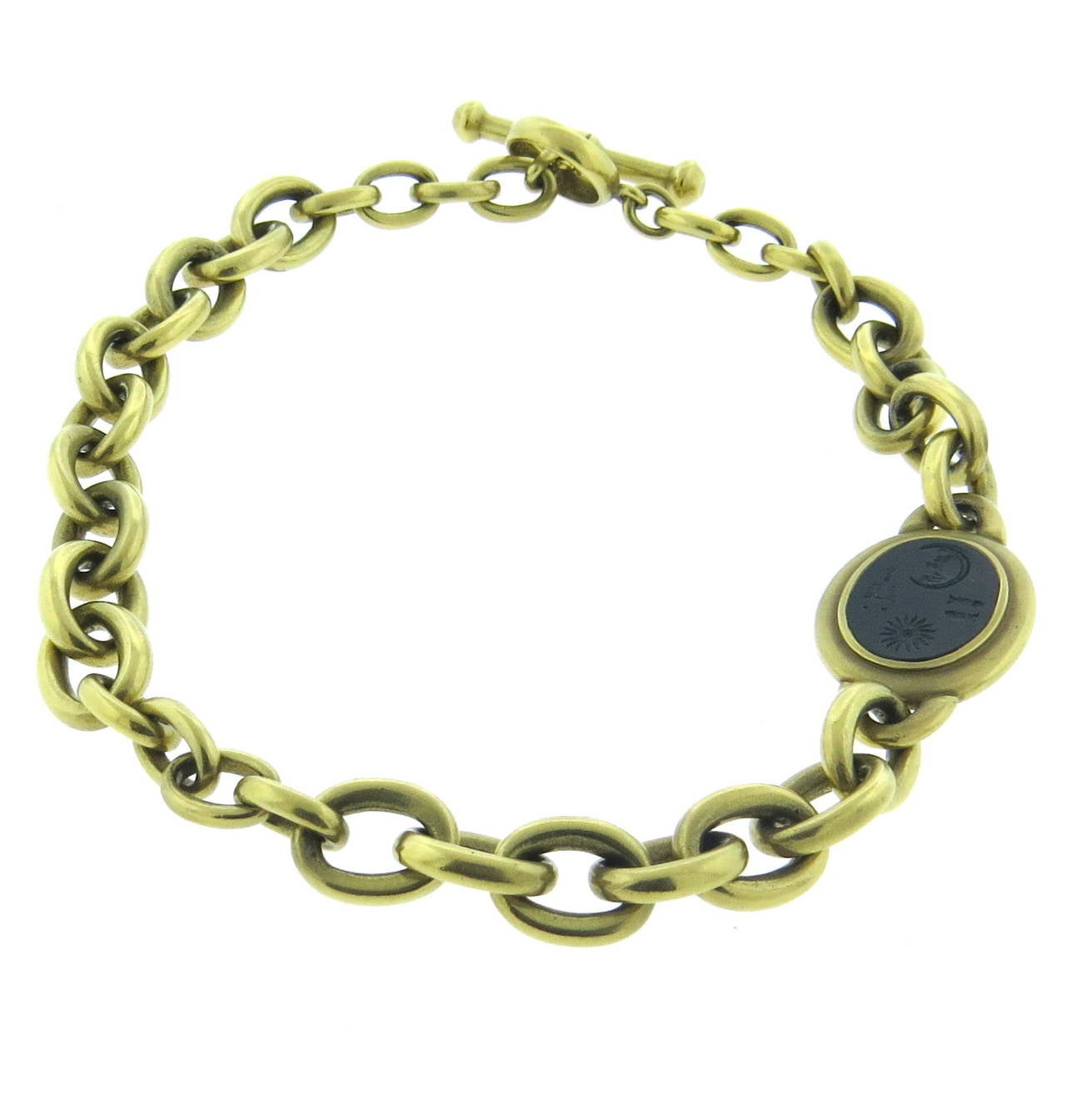 Barry Kieselstein-Cord Classic Bloodstone Intaglio Large Gold Link Necklace