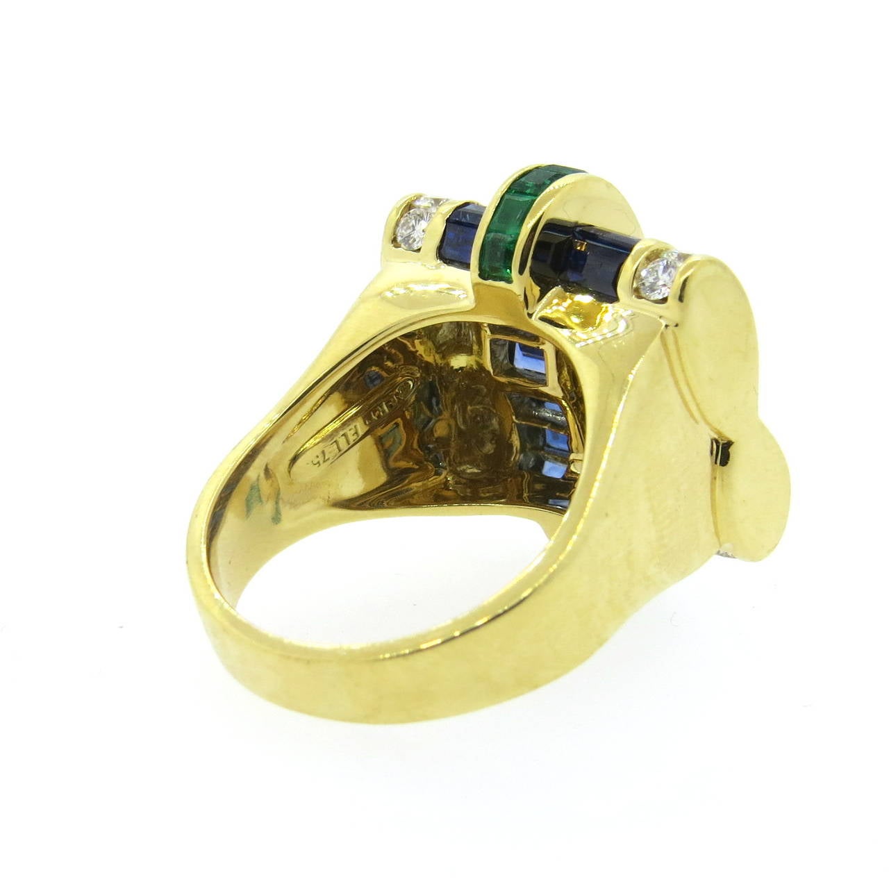 Women's Unusual Charles Krypell Sapphire Diamond Emerald Gold Ring