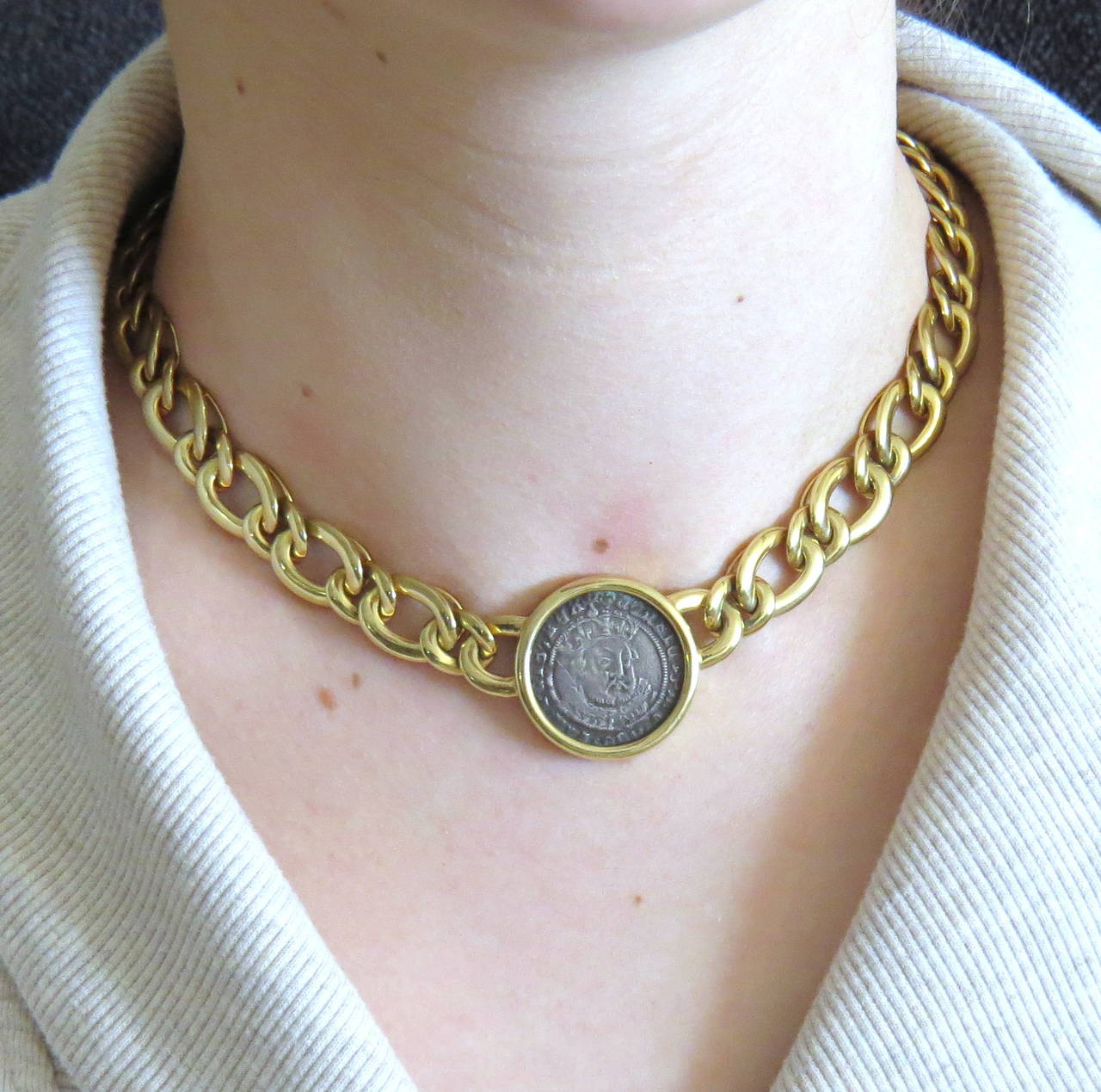 Women's Bulgari Monete Ancient Coin Henry VIII Gold Necklace