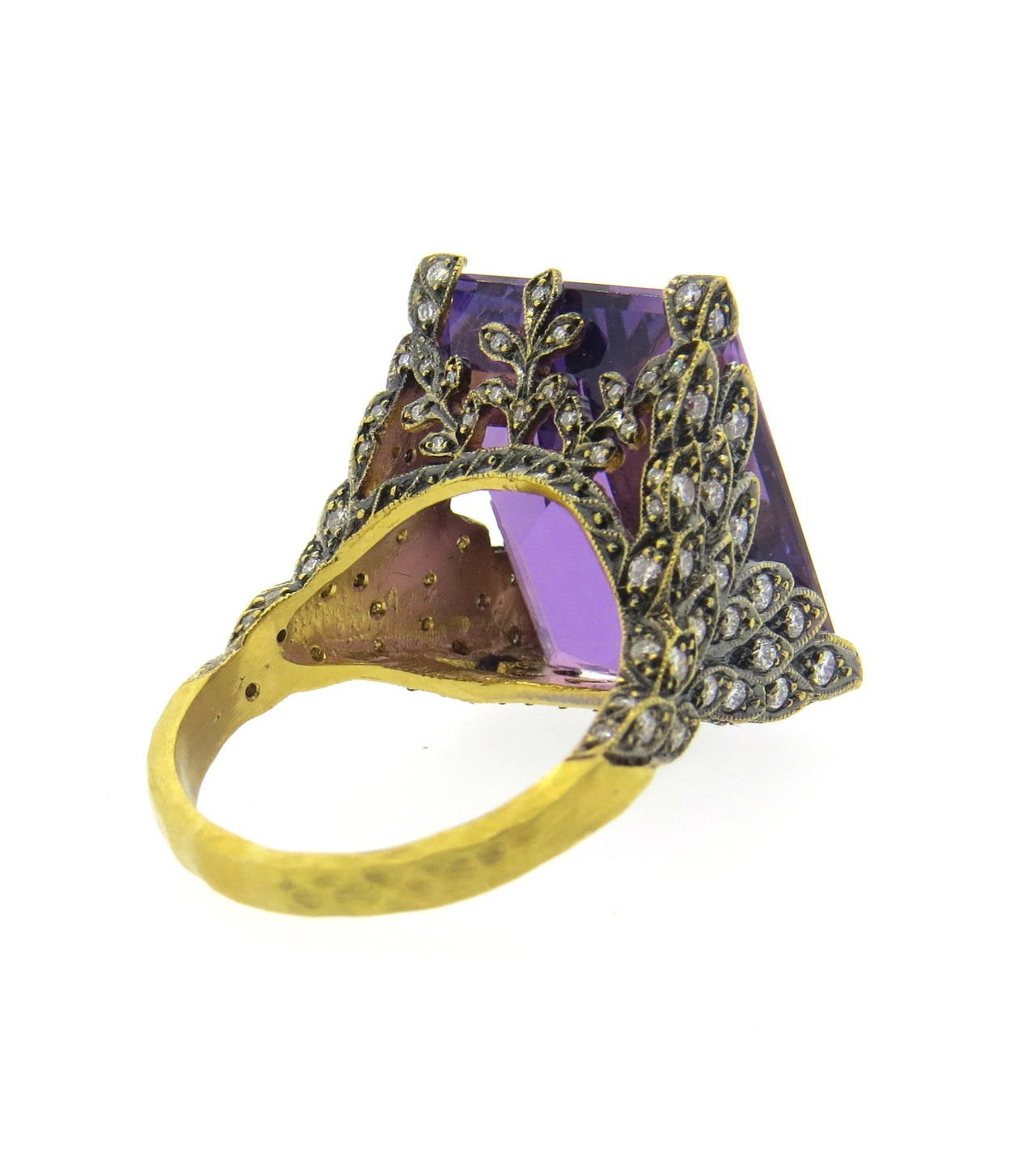 Cathy Waterman Peacock Amethyst Diamond Gold Ring In Excellent Condition In Lambertville, NJ