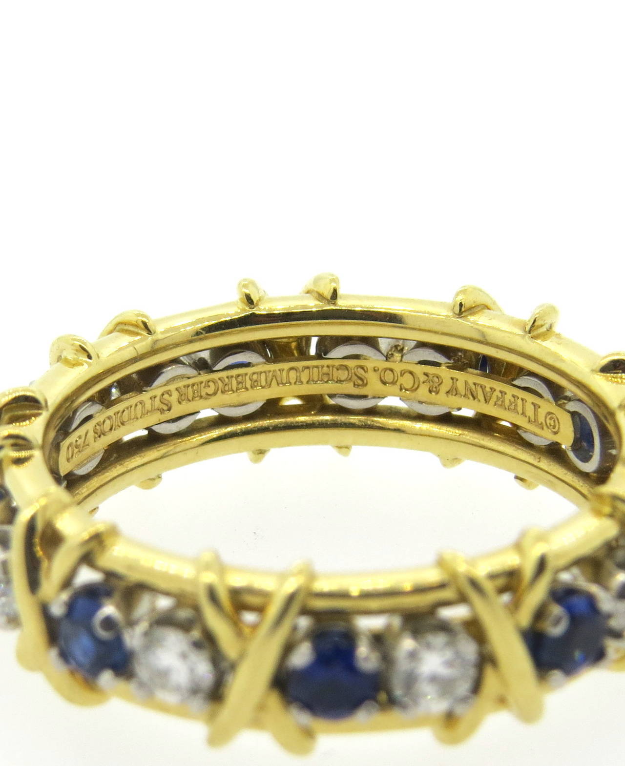 Tiffany & Co. Jean Schlumberger Sapphire Diamond Gold Sixteen Stone RIng In Excellent Condition In Lambertville, NJ