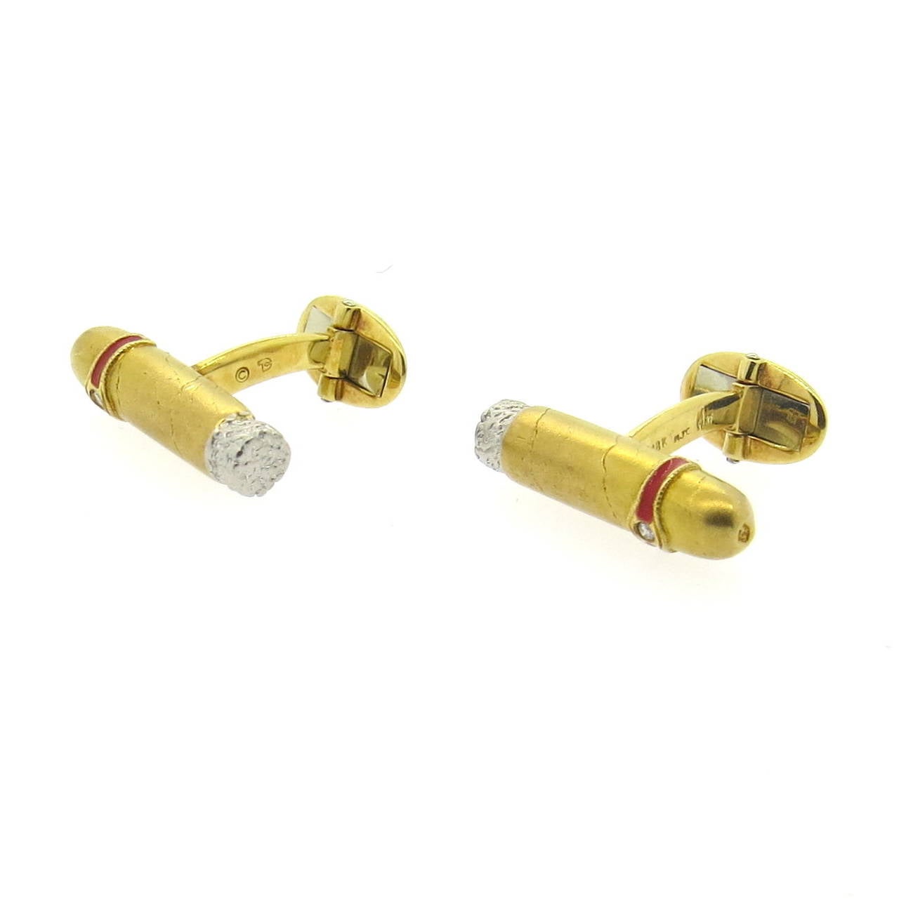 1970s Diamond Gold Platinum Cigar Cufflinks