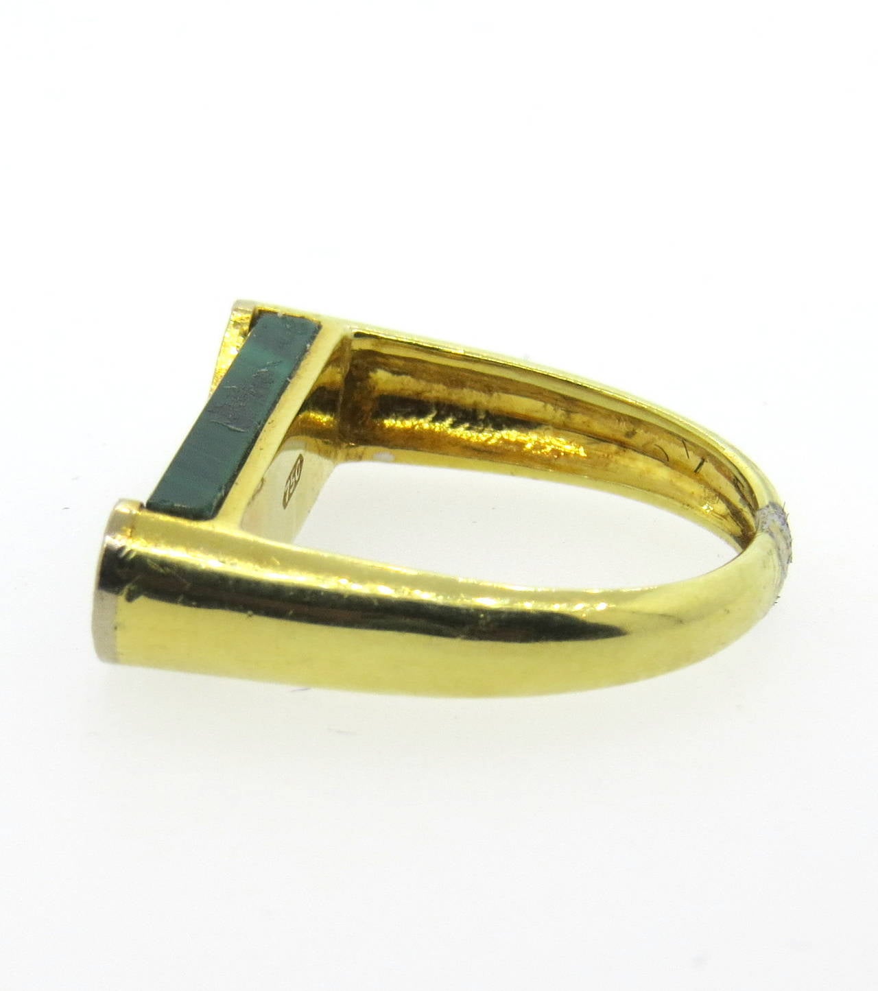 Modern 1970s Malachite Diamond Gold Ring