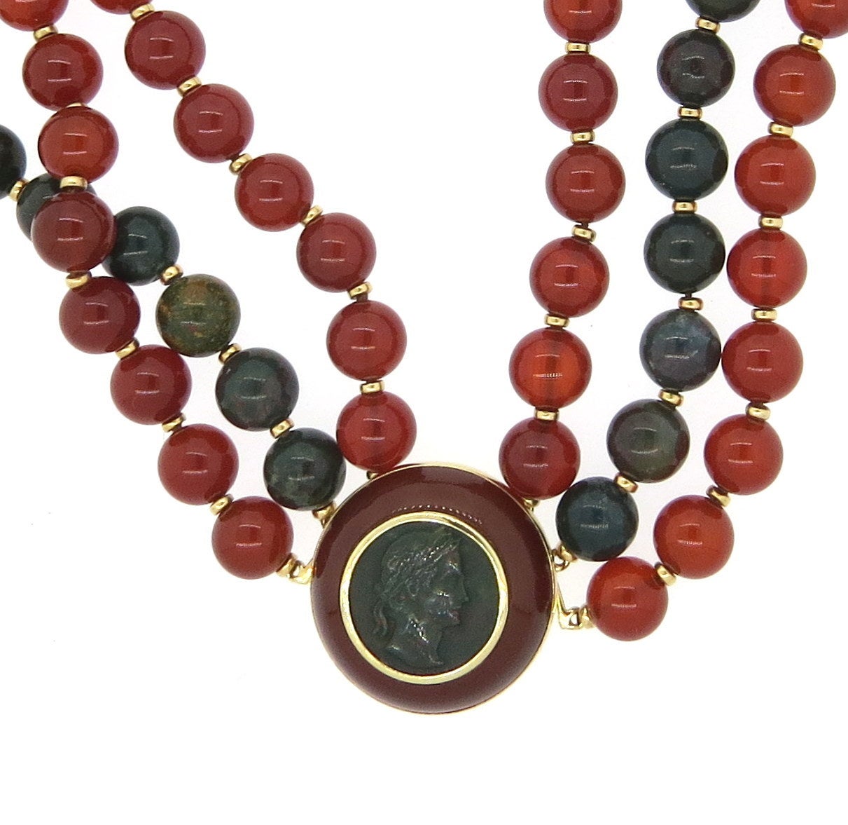 Trianon Bloodstone Carnelian Bead Necklace In Excellent Condition In Lambertville, NJ