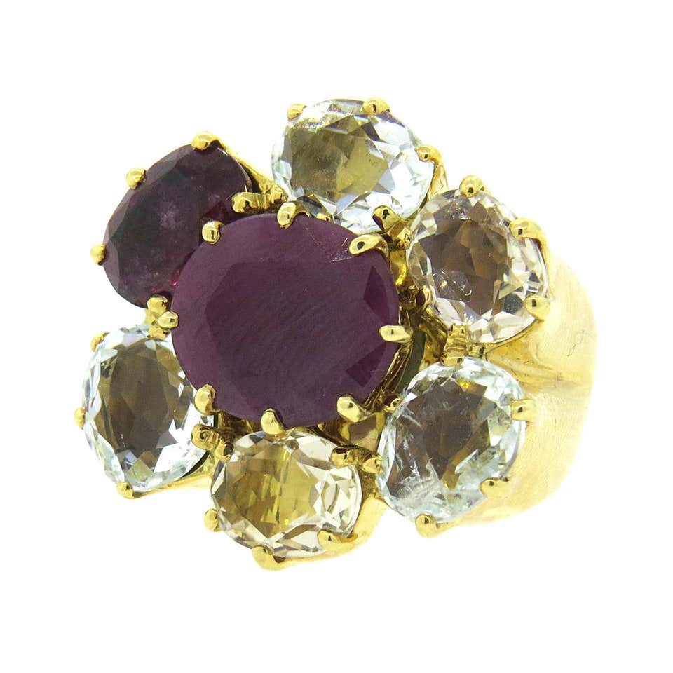 H Stern Gold Silver Rock Crystal Diamond Ring at 1stDibs