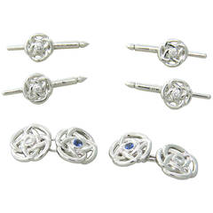 Trianon Diamond Sapphire Gold Cufflink Stud Dress Set 11