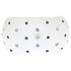 Trianon Frosted Crystal Diamond Sapphire Gold Cuff Bracelet Vintage Trianon Frosted Crystal Diamond Sapphire Gold Cuff Bracelet