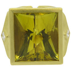 Elizabeth Rand Massive Lemon Citrine Diamond Gold Ring