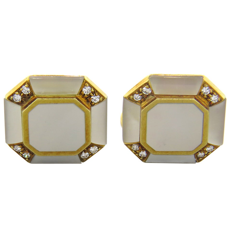 Diamond Mother of Pearl Gold Cufflinks