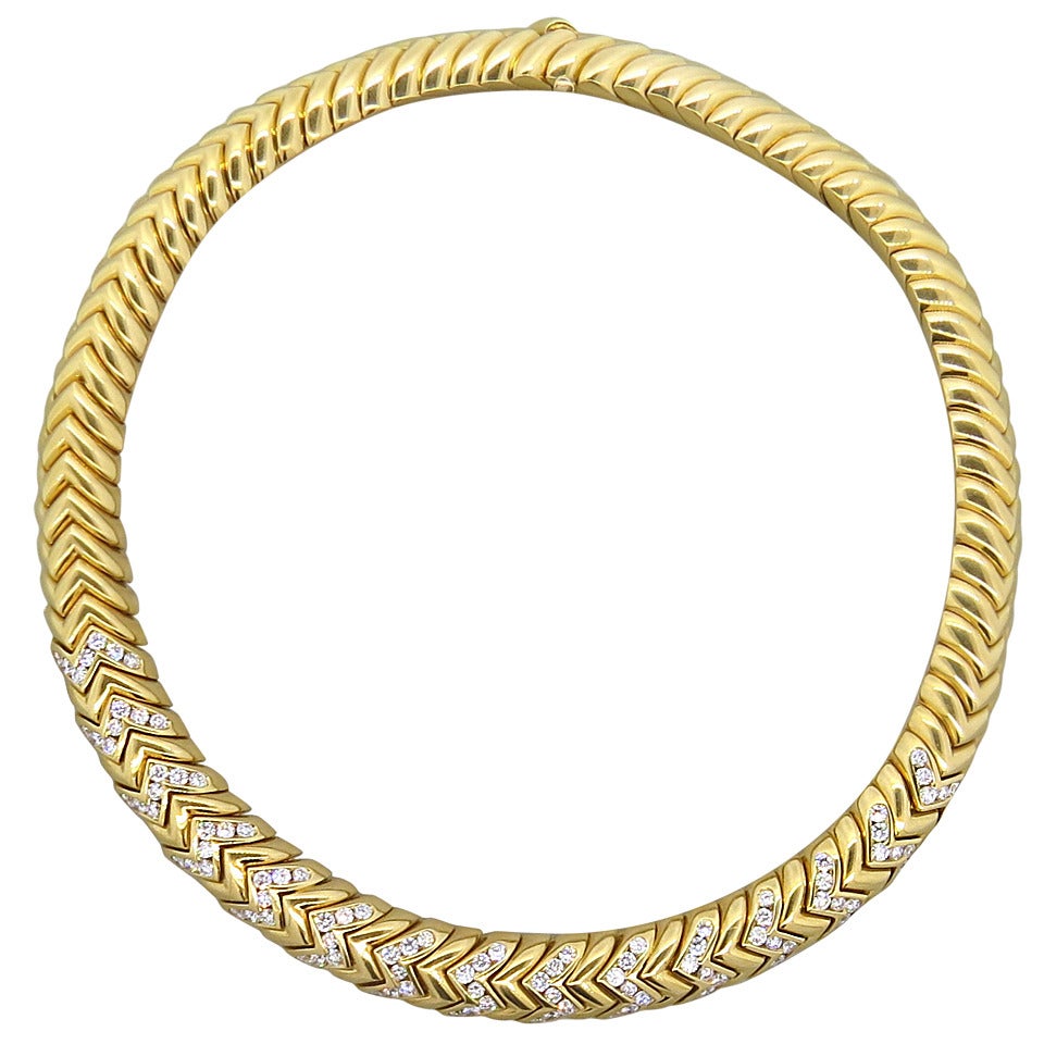 Massive Bulgari Spiga Diamond Gold Necklace