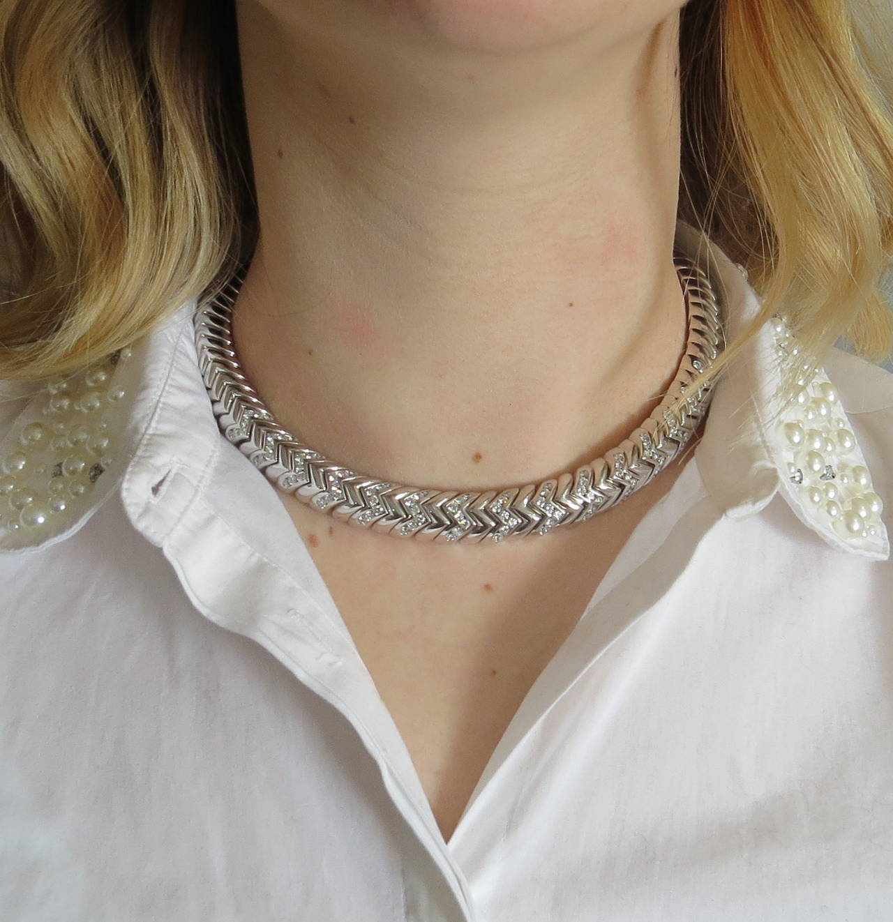 Women's Massive Bulgari Spiga Diamond White Gold Necklace