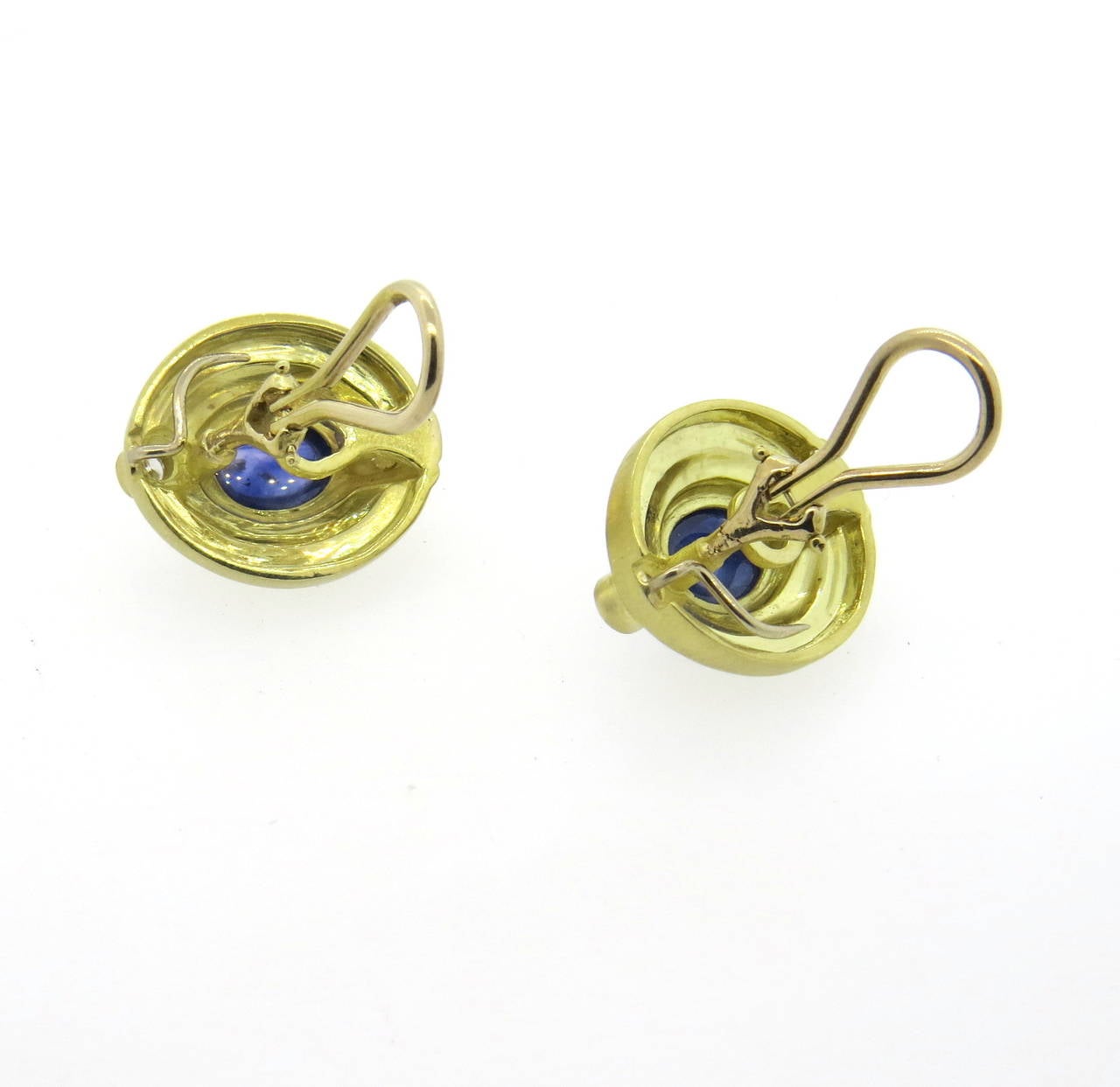 Judith Ripka Gold Sapphire Cabochon Diamond Earrings In Excellent Condition In Lambertville, NJ