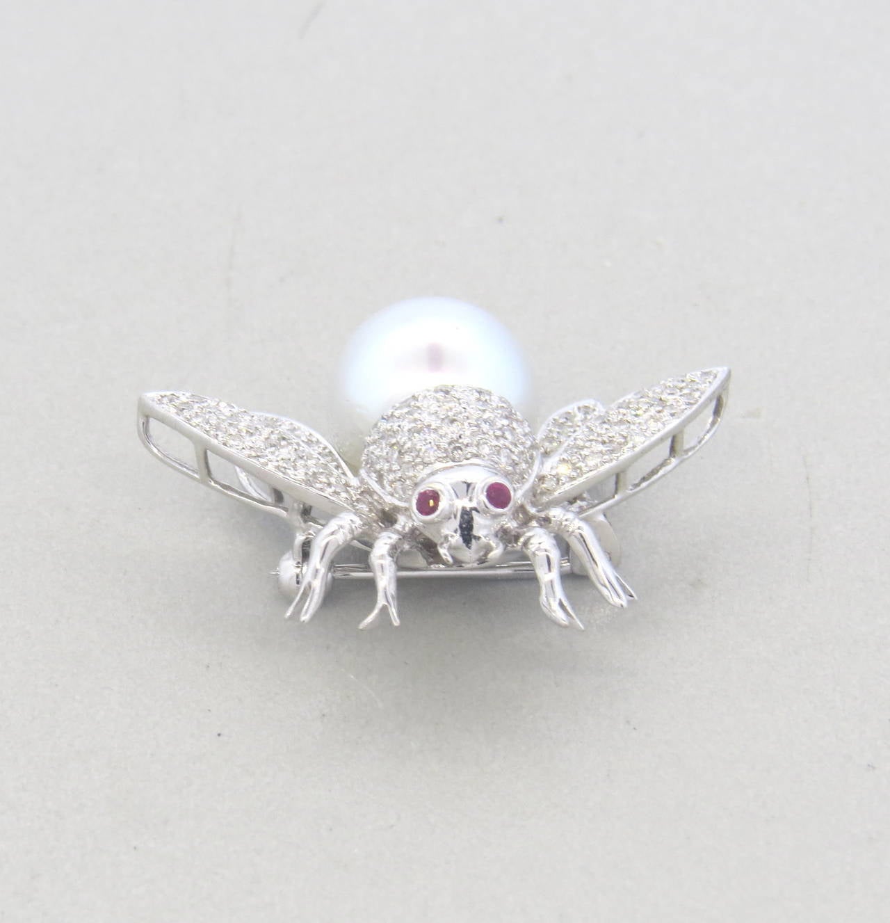 Women's Gold South Sea Pearl Ruby Diamond Bumble Bee Brooch Pin