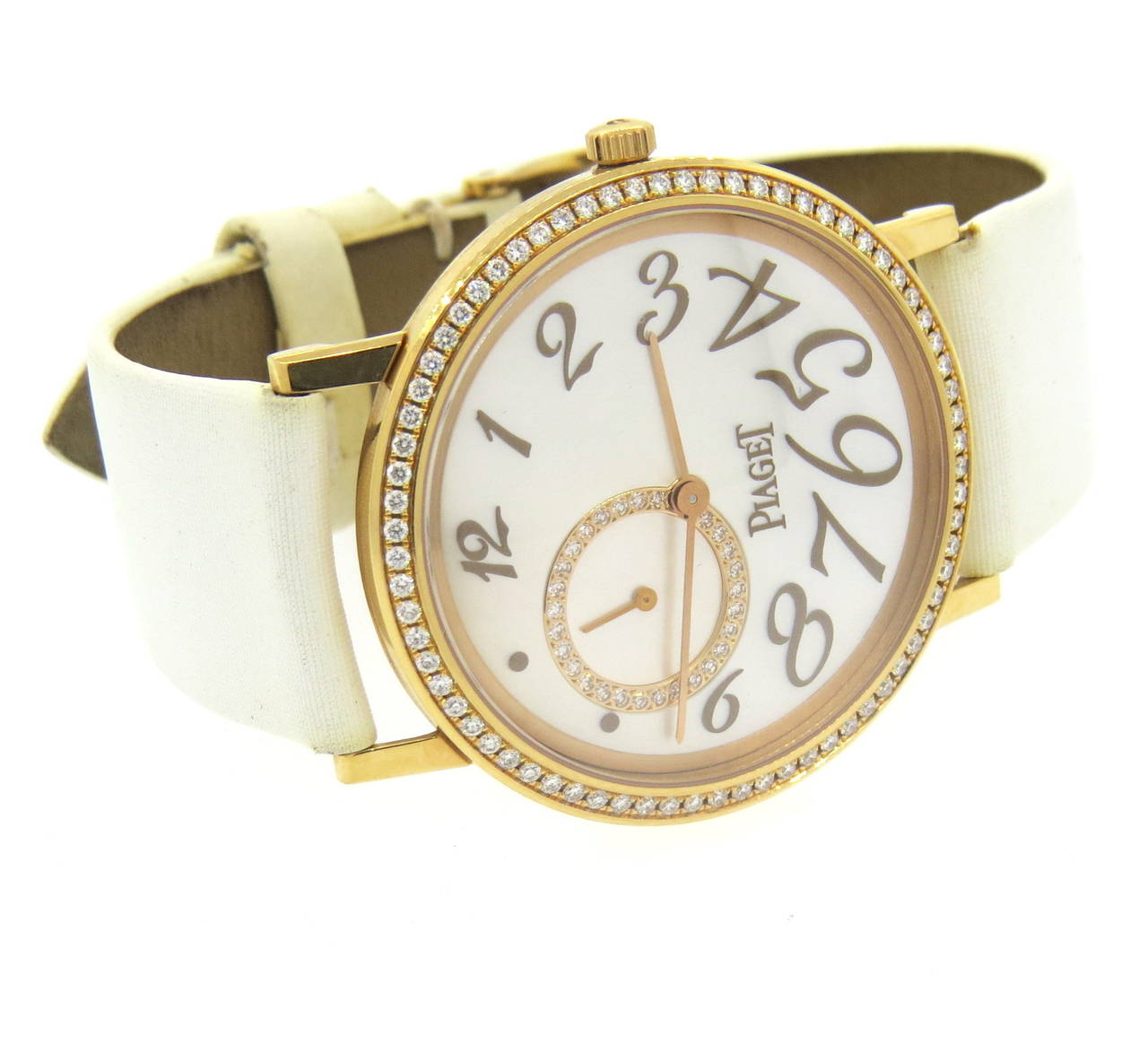 Piaget Lady's Yellow Gold Mecanique Mother-of-Pearl Diamond Dial Wristwatch 1