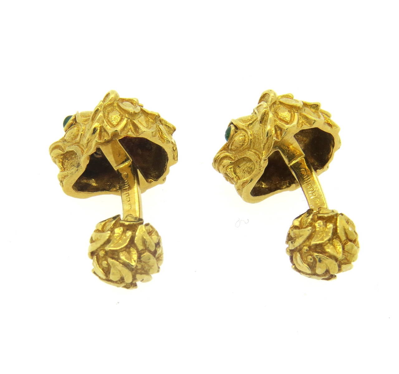 David Webb Cabochon Emerald Gold Lion Cufflinks 2