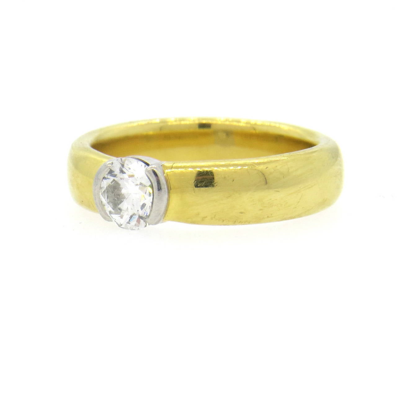 Tiffany & Co Gold Platinum 0.87ct Diamond Engagement Ring In Excellent Condition In Lambertville, NJ