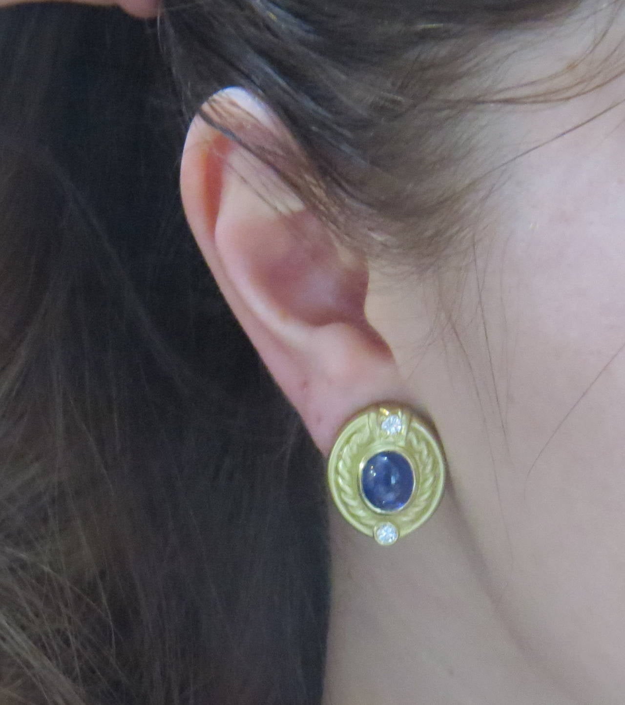 Women's Judith Ripka Gold Sapphire Cabochon Diamond Earrings