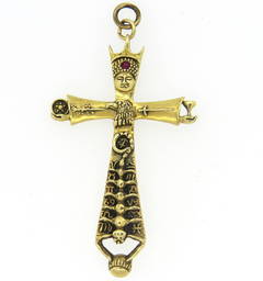 Unusual Large Gold Ruby Opal Cross Pendant