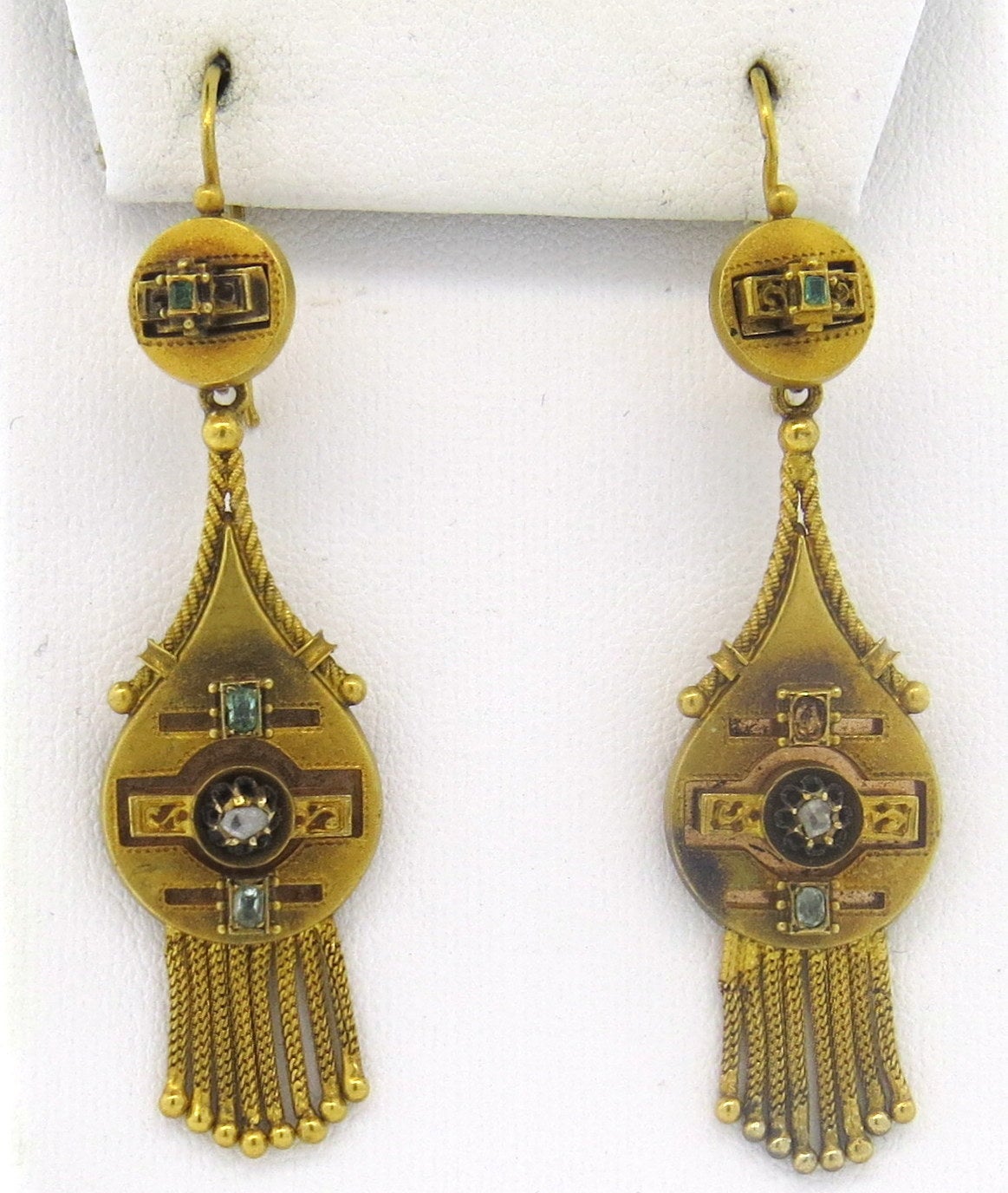 Women's Antique Circa 1870s Gold Diamond  Emerald Bracelet Earrings Brooch Suite