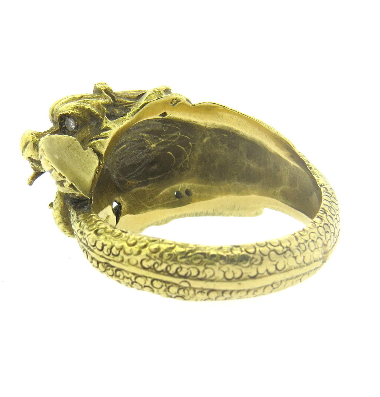 Gold Diamond Dragon Ring In Excellent Condition In Lambertville, NJ