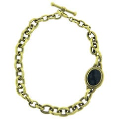 Retro Barry Kieselstein-Cord Classic Bloodstone Intaglio Large Gold Link Necklace