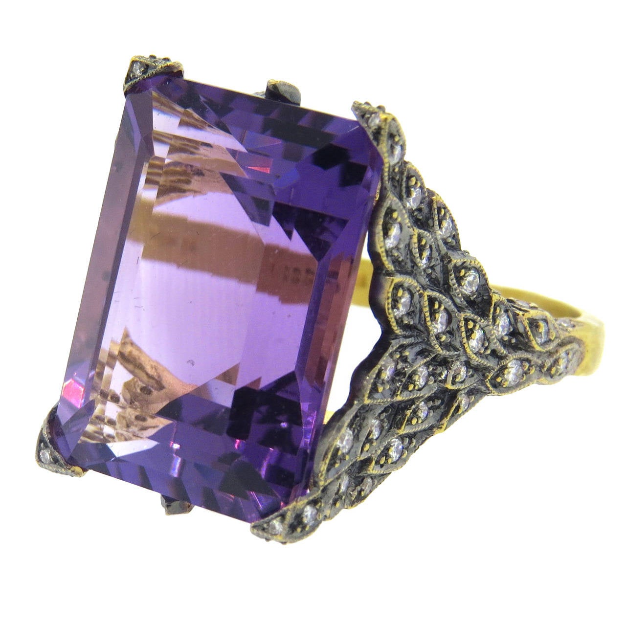 Cathy Waterman Peacock Amethyst Diamond Gold Ring