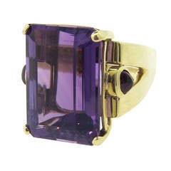 Massive 1970s Amethyst Gold Cocktail Ring