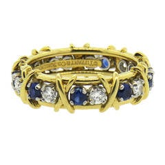 Tiffany & Co. Jean Schlumberger Sapphire Diamond Gold Sixteen Stone RIng